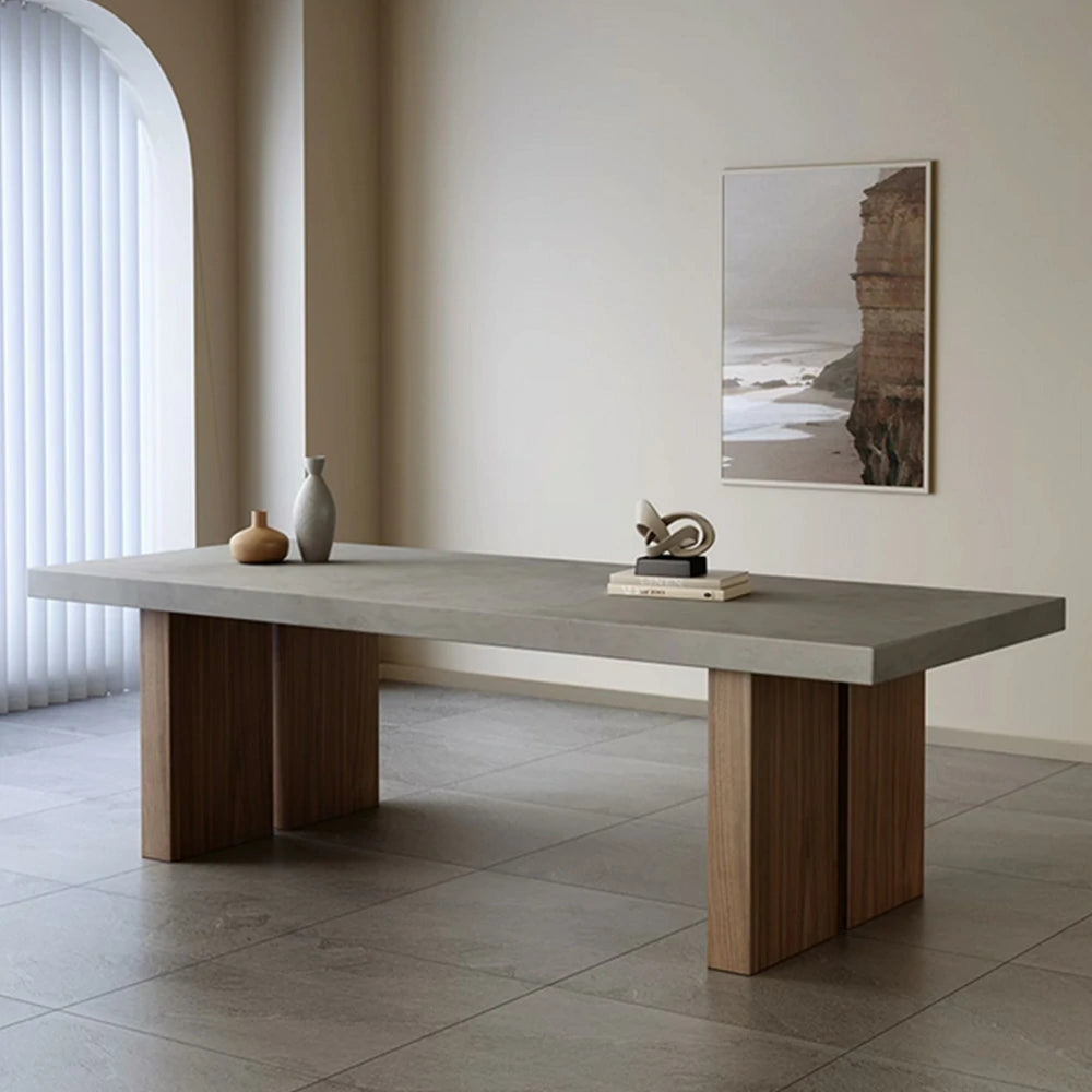 LIVARA 140/160cm Dining Table Minimalist Concrete Top with Durable Wooden Legs Easy-Clean Surface - Grey