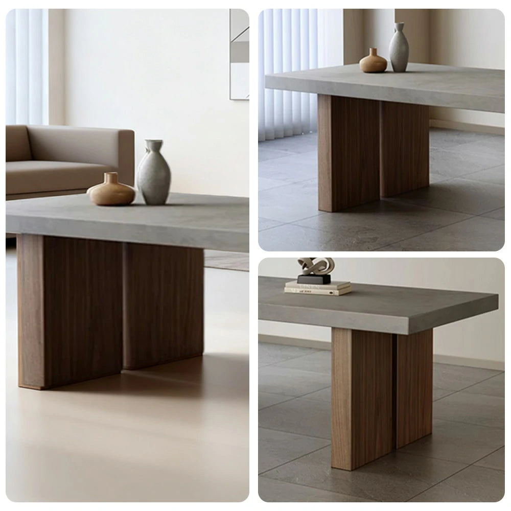 LIVARA 140/160cm Dining Table Minimalist Concrete Top with Durable Wooden Legs Easy-Clean Surface - Grey