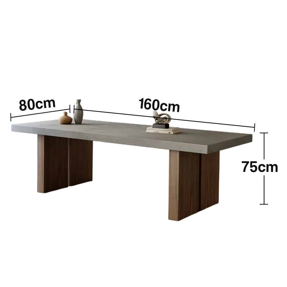 LIVARA 140/160cm Dining Table Minimalist Concrete Top with Durable Wooden Legs Easy-Clean Surface - Grey