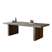 LIVARA 140/160cm Dining Table Minimalist Concrete Top with Durable Wooden Legs Easy-Clean Surface - Grey