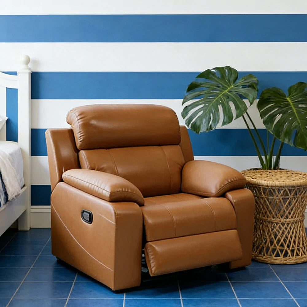 LIVARA Electric Recliner Armchair Wide-Angle Adjustment Premium Imported Leather 7D Fibre Comfort Support - Brown