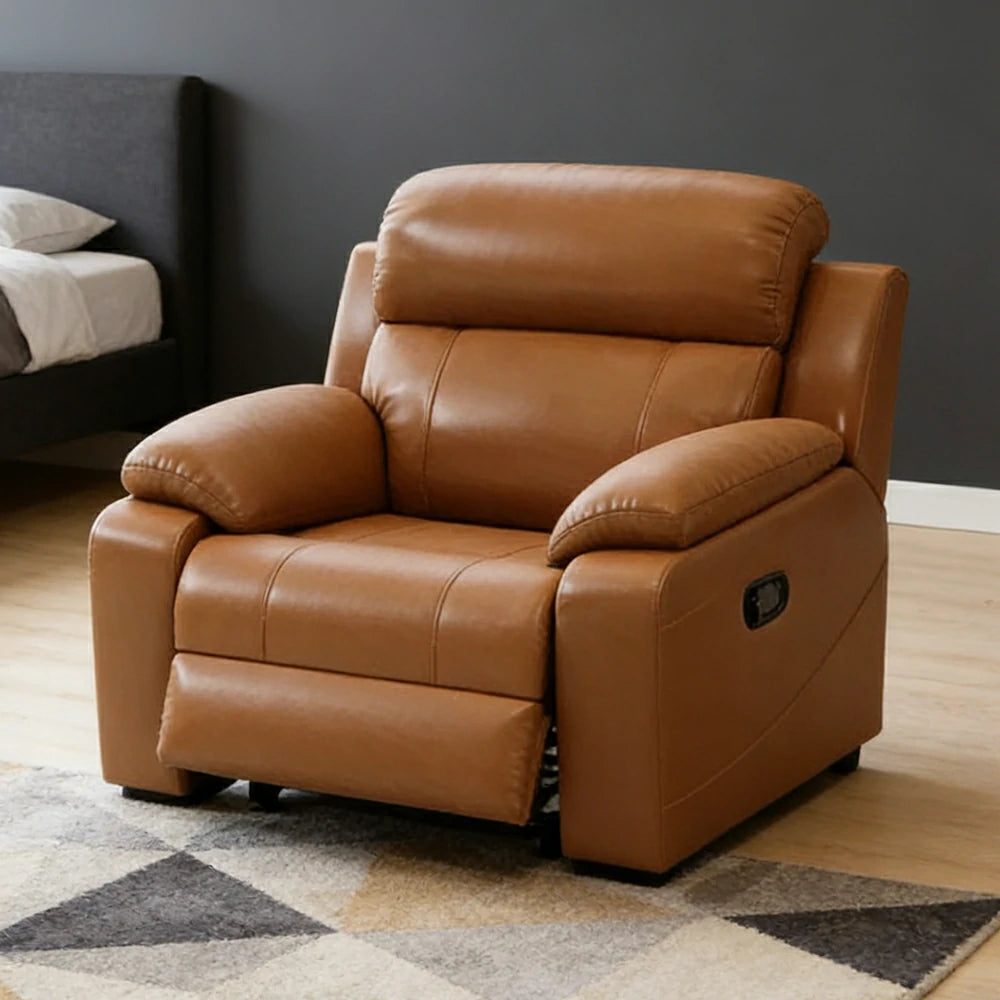 LIVARA Electric Recliner Armchair Wide-Angle Adjustment Premium Imported Leather 7D Fibre Comfort Support - Brown
