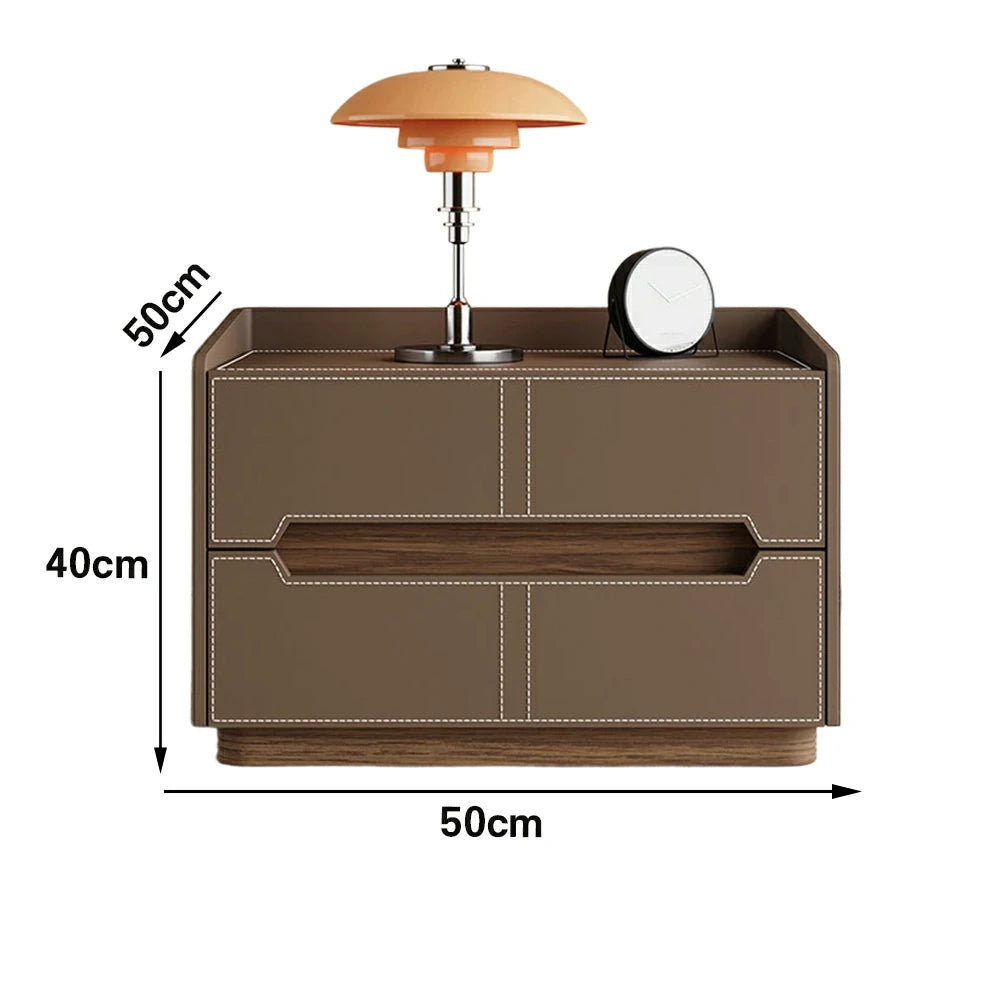 LIVARA Bedside Table - Drawer Storage, Saddle Leather Upholstery, Multi-Layer Pine Wood Structure, Modern Minimalist Nightstand - Coffee