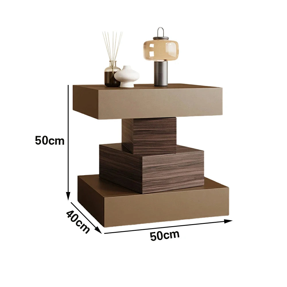 LIVARA Bedside Table - Four Drawer Storage, Leather Upholstery, 50cm Nightstand for Bedroom - Light Coffee & Walnut
