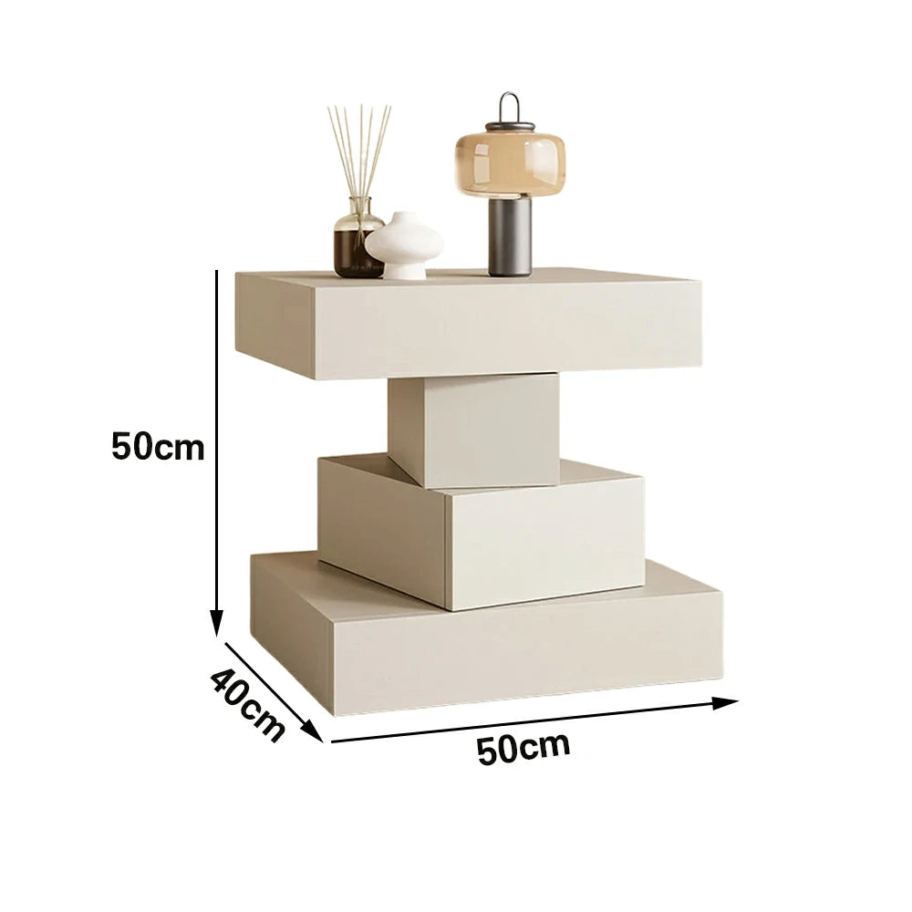 LIVARA Bedside Table - Four Drawer Storage, Leather Upholstery, 50cm Nightstand for Bedroom - White