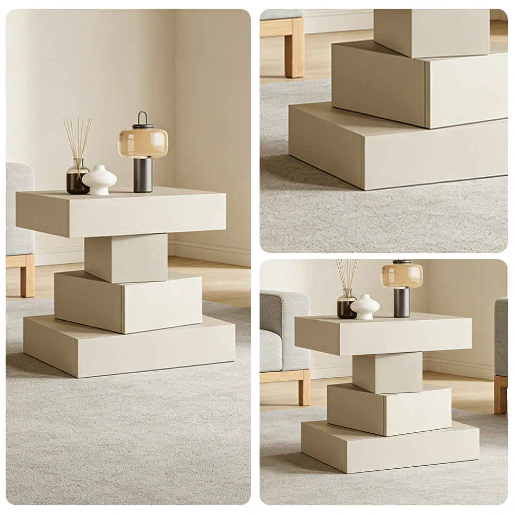 LIVARA Bedside Table - Four Drawer Storage, Leather Upholstery, 50cm Nightstand for Bedroom - White