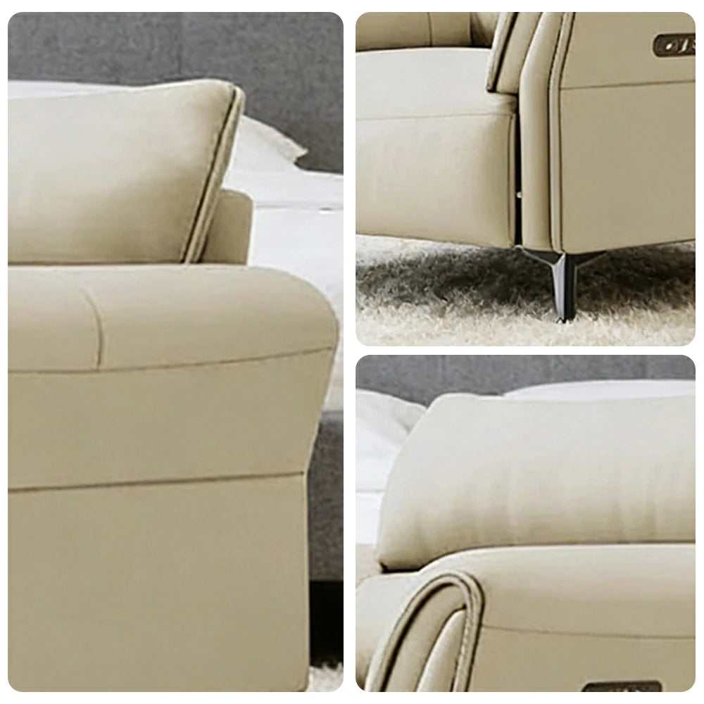 LIVARA Electric Recliner Sofa 106cm Single Seat Wide-Angle Adjustment Top-Grain Leather Ergonomic Comfort Design - Beige
