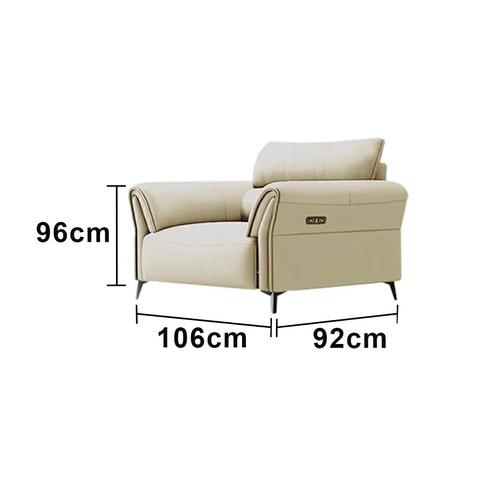 LIVARA Electric Recliner Sofa 106cm Single Seat Wide-Angle Adjustment Top-Grain Leather Ergonomic Comfort Design - Beige
