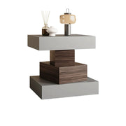 LIVARA Bedside Table - Four Drawer Storage, Leather Upholstery, 50cm Nightstand for Bedroom - Light Grey & Walnut