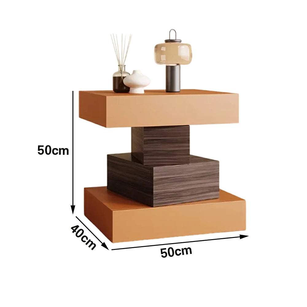 LIVARA Bedside Table - Four Drawer Storage, Leather Upholstery, 50cm Nightstand for Bedroom - Orange & Walnut