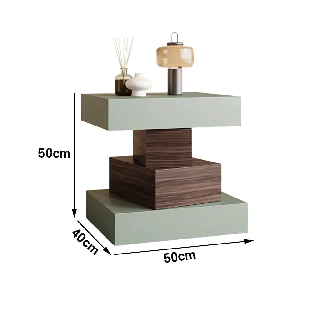 LIVARA Bedside Table - Four Drawer Storage, Leather Upholstery, 50cm Nightstand for Bedroom - Avocado Green & Walnut