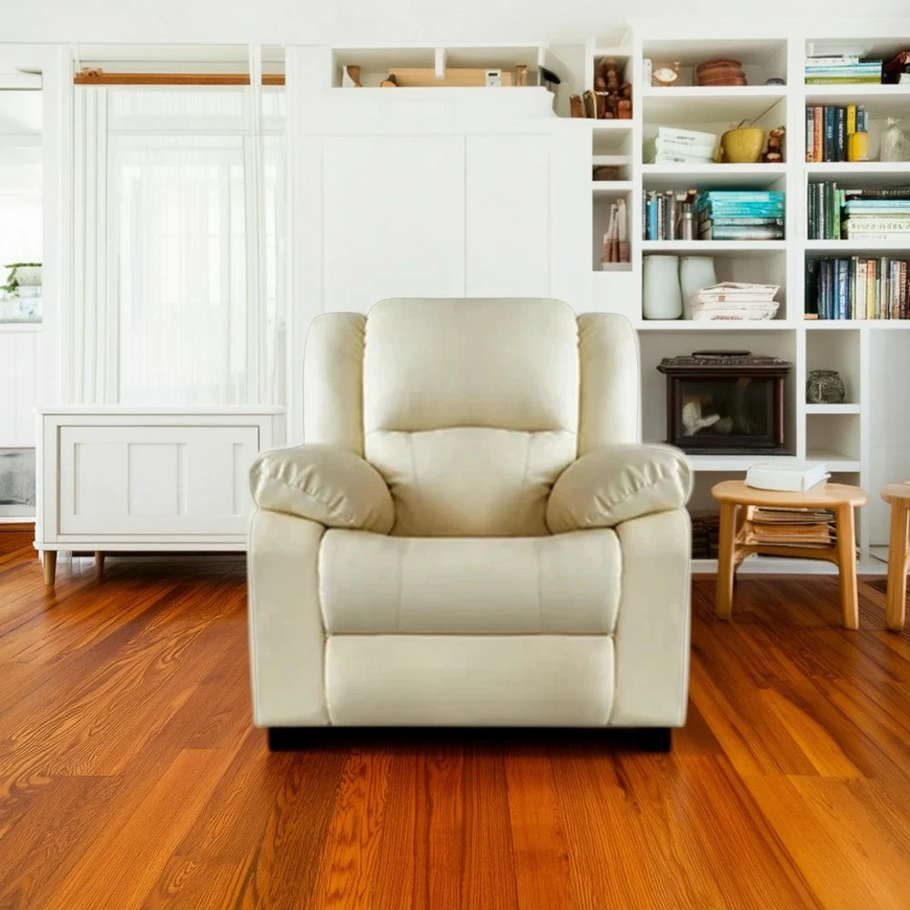 LIVARA 98cm Electric Recliner Sofa Single Seat Power Extend Top-Grain Leather Comfort Design - Beige