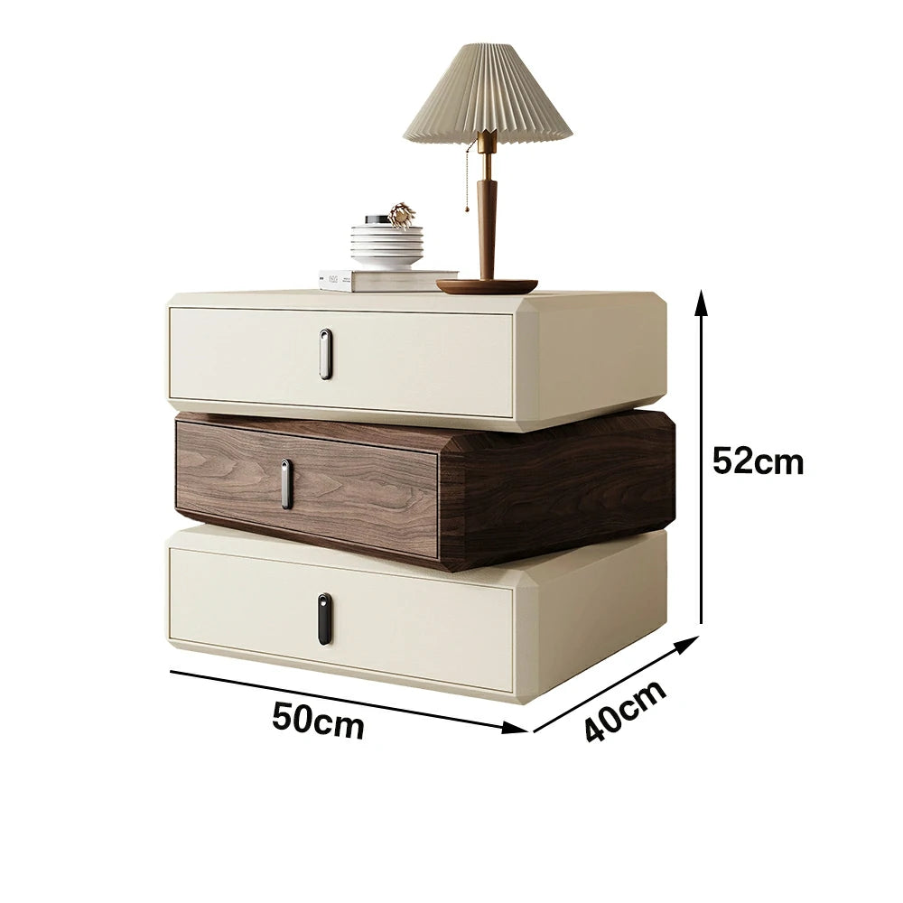 LIVARA Bedside Table - Solid Wood Storage Nightstand for Bedroom - Ivory & Walnut