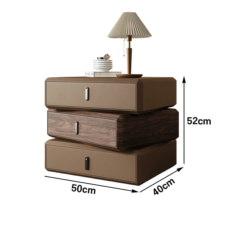 LIVARA Bedside Table - Solid Wood Storage Nightstand for Bedroom - Light Coffee & Walnut