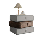 LIVARA Bedside Table - Solid Wood Storage Nightstand for Bedroom - Light Grey & Walnut