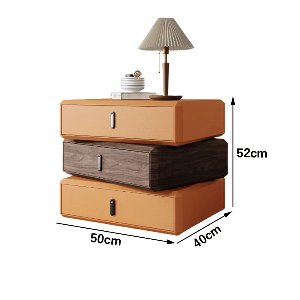 LIVARA Bedside Table - Solid Wood Storage Nightstand for Bedroom - Orange & Walnut