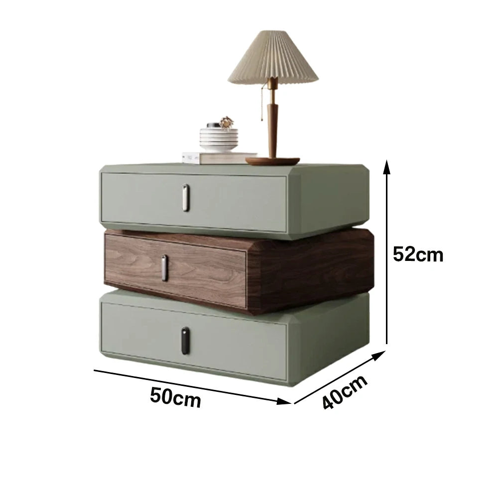 LIVARA Bedside Table - Solid Wood Storage Nightstand for Bedroom - Green & Walnut