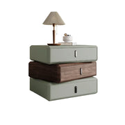 LIVARA Bedside Table - Solid Wood Storage Nightstand for Bedroom - Green & Walnut