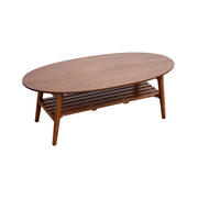 LUXORA Oval Foldable Coffee Table - Solid Wood Frame with Open Storage Shelf, Space-Saving Low Living Room Centre Table - Walnut