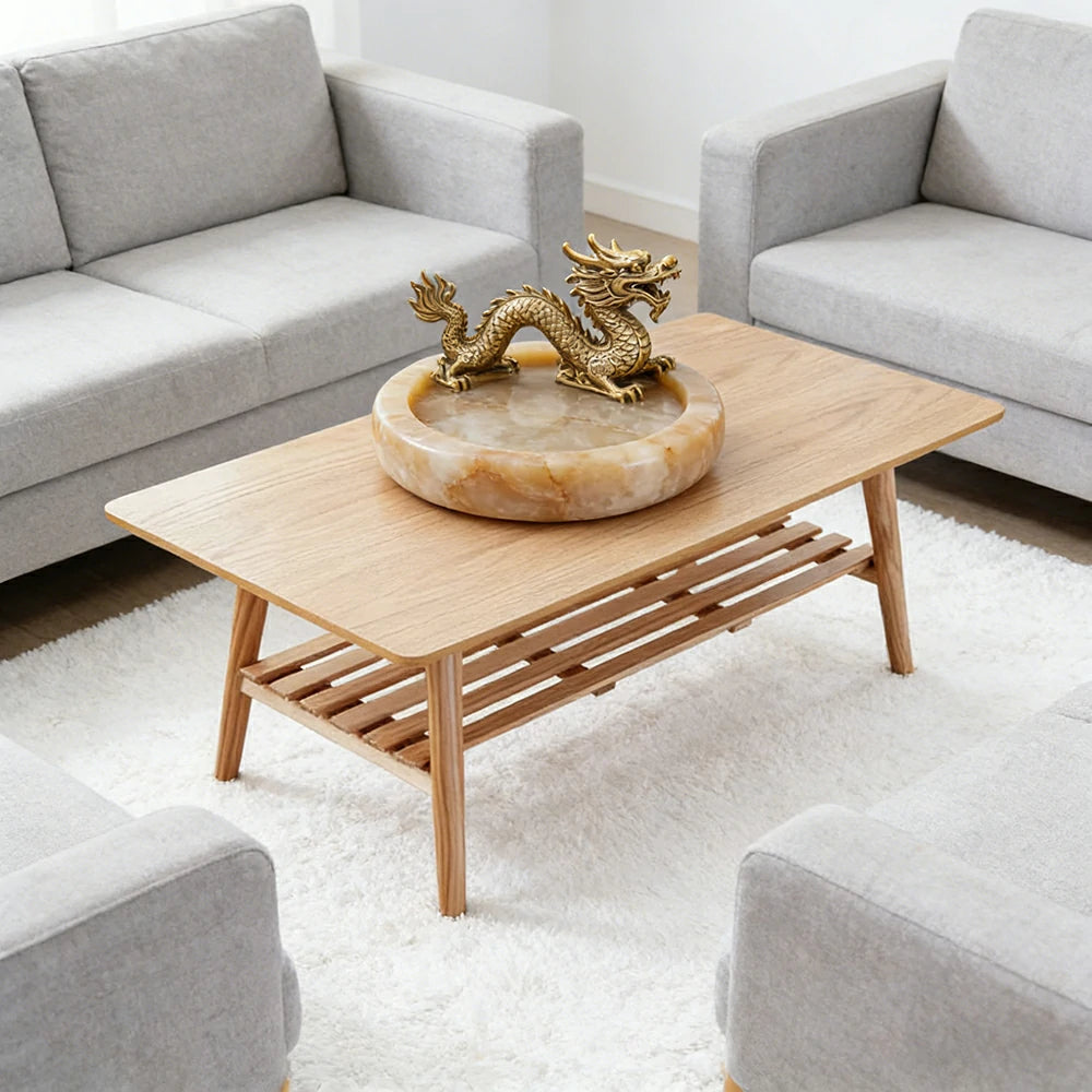 LIVARA Japanese Minimalist Foldable Coffee Table - Solid Wood Legs with Open Storage Shelf, Space-Saving Rectangle Living Room Table - White Oak