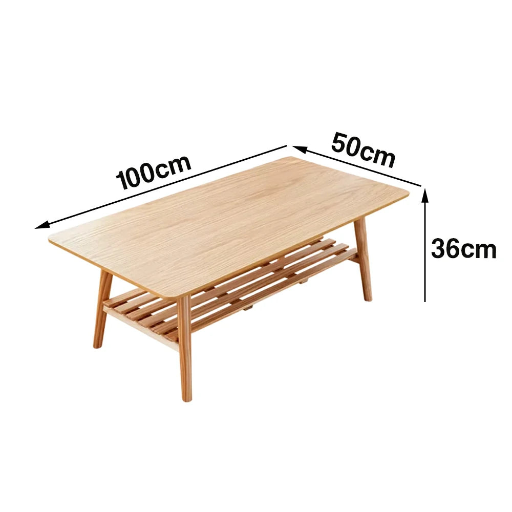 LIVARA Japanese Minimalist Foldable Coffee Table - Solid Wood Legs with Open Storage Shelf, Space-Saving Rectangle Living Room Table - White Oak