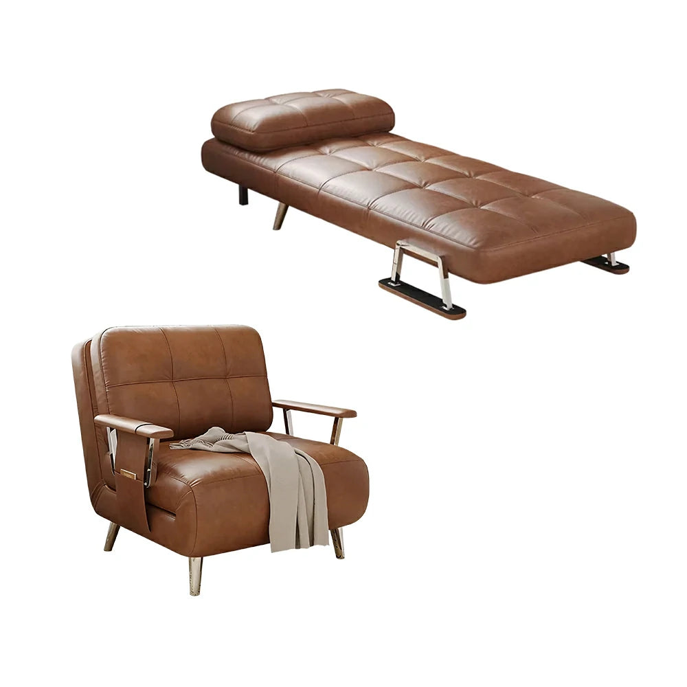 LIVARA 94/114cm Sofa Bed, 2-in-1 Design, High-Density Foam, Cat-Scratch Leather, Adjustable Angles, Durable & Waterproof - Brown