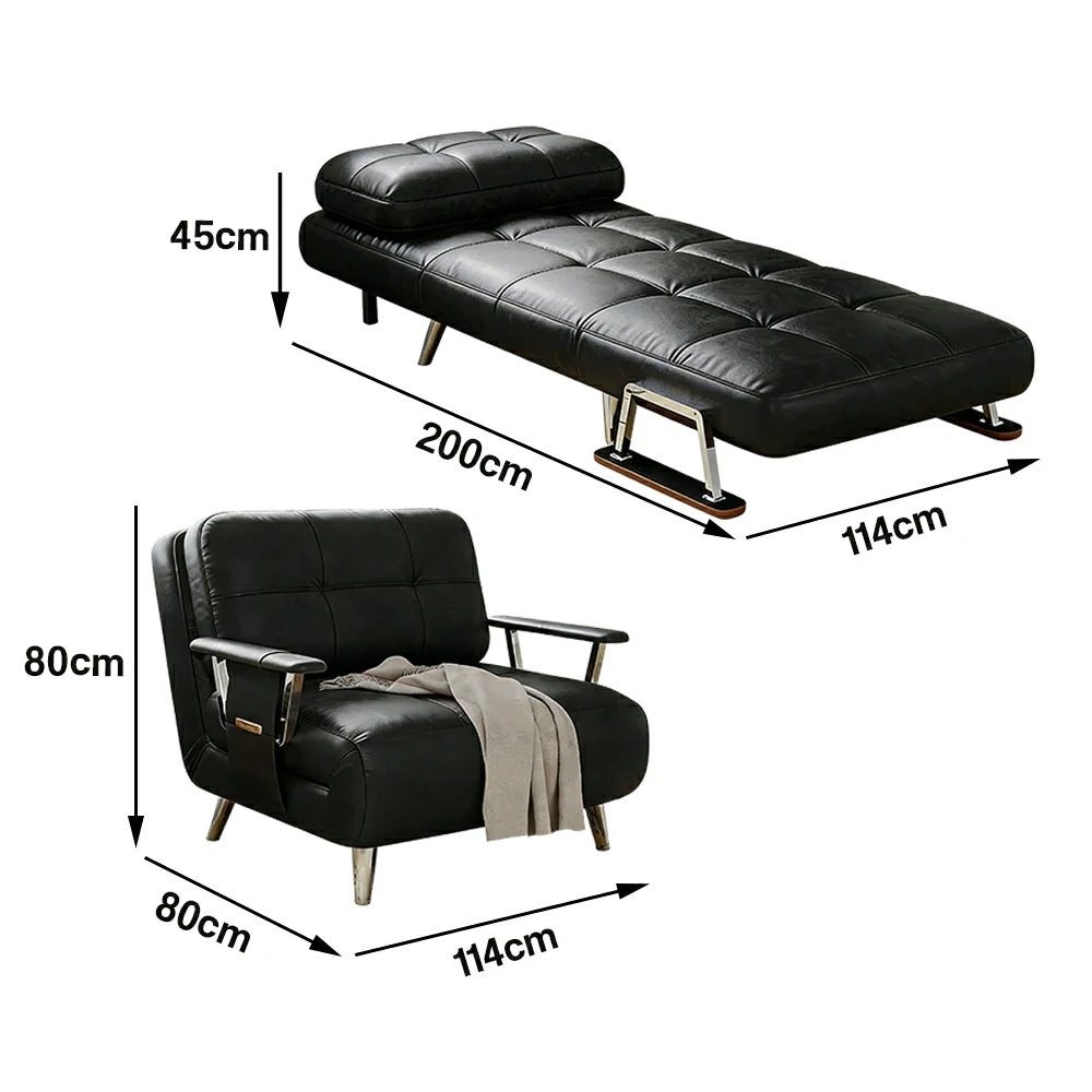 LIVARA 94/114cm Sofa Bed, 2-in-1 Design, High-Density Foam, Cat-Scratch Leather, Adjustable Angles, Durable & Waterproof - Black