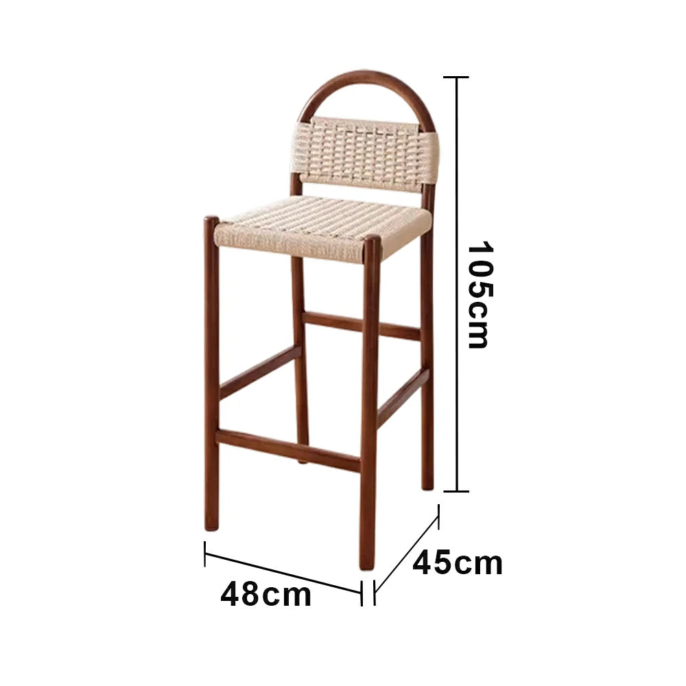 LIVARA 85/105cm Dining Chair Ergonomic Support Solid Wood Frame Handwoven Kraft Rope Seat Breathable Cross-Weave Design - Walnut