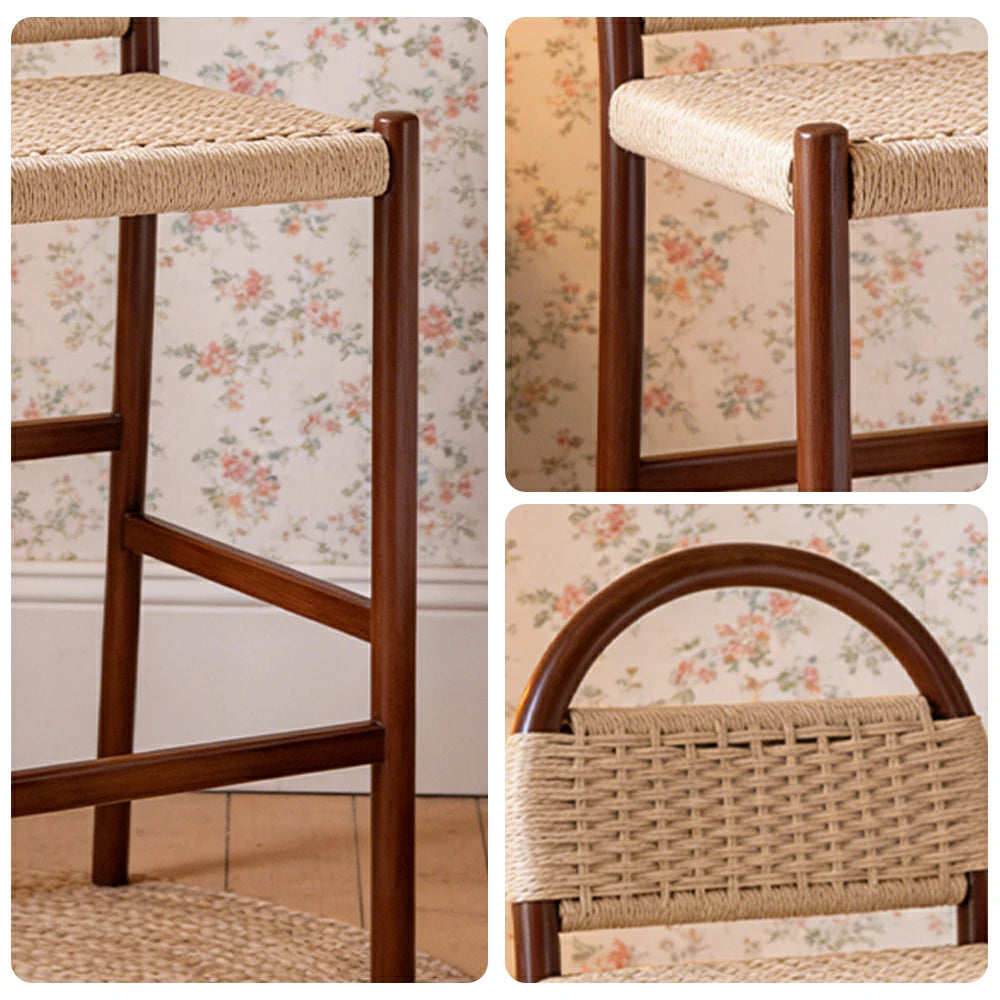 LIVARA 85/105cm Dining Chair Ergonomic Support Solid Wood Frame Handwoven Kraft Rope Seat Breathable Cross-Weave Design - Walnut