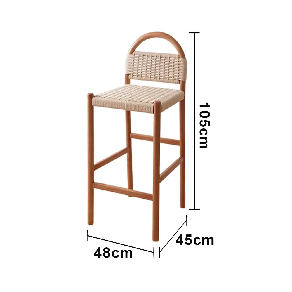 LIVARA 85/105cm Dining Chair Ergonomic Support Solid Wood Frame Handwoven Kraft Rope Seat Breathable Cross-Weave Design - Cherry