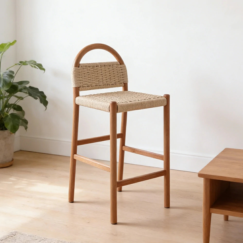 LIVARA 85/105cm Dining Chair Ergonomic Support Solid Wood Frame Handwoven Kraft Rope Seat Breathable Cross-Weave Design - Cherry