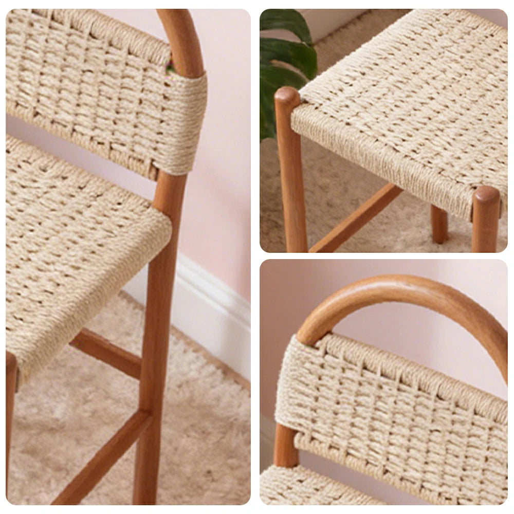 LIVARA 85/105cm Dining Chair Ergonomic Support Solid Wood Frame Handwoven Kraft Rope Seat Breathable Cross-Weave Design - Cherry