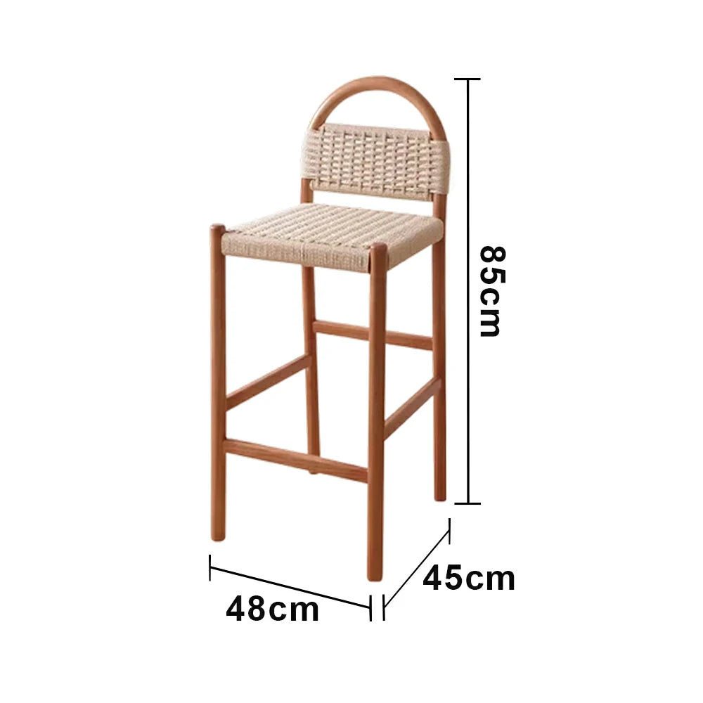 LIVARA 85/105cm Dining Chair Ergonomic Support Solid Wood Frame Handwoven Kraft Rope Seat Breathable Cross-Weave Design - Cherry