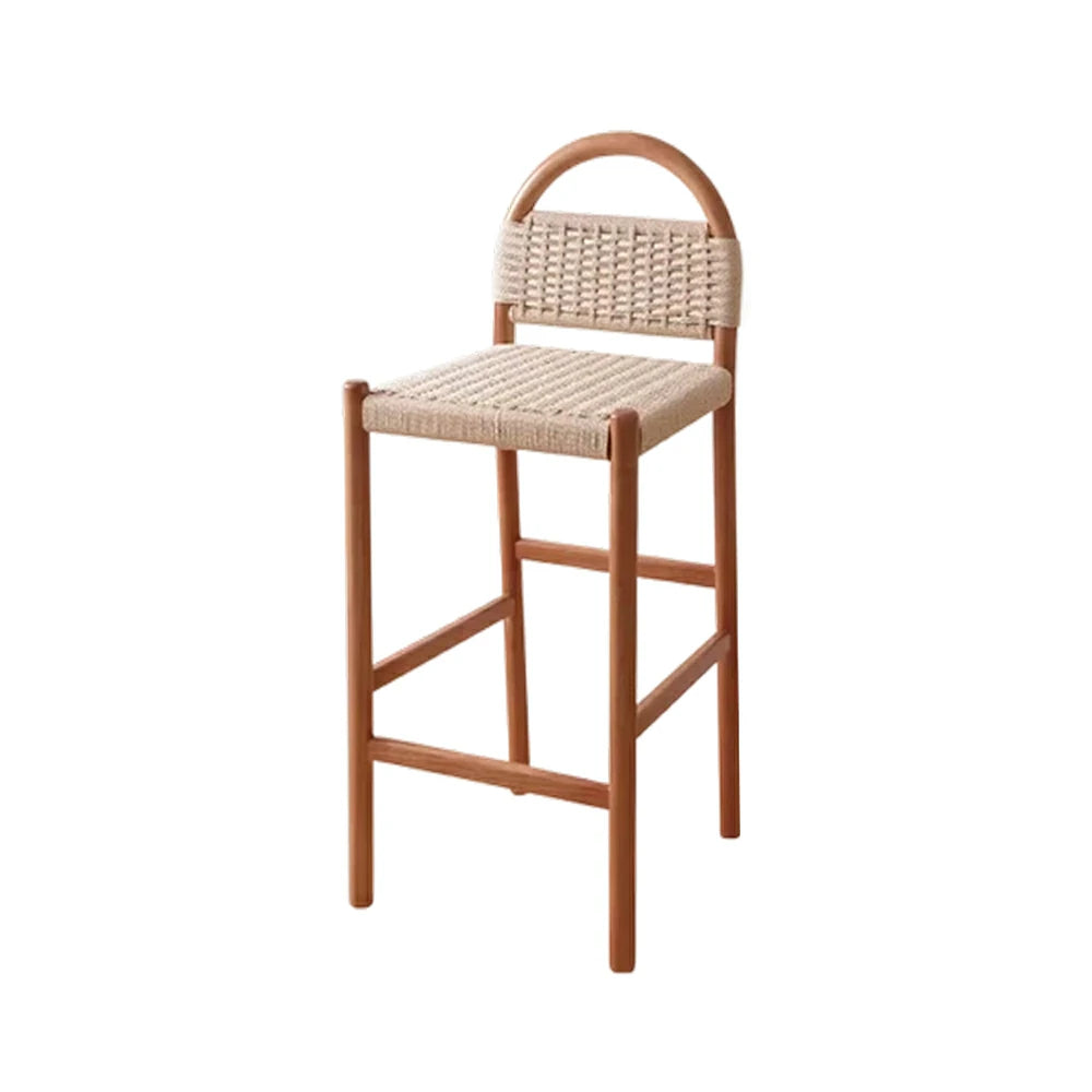 LIVARA 85/105cm Dining Chair Ergonomic Support Solid Wood Frame Handwoven Kraft Rope Seat Breathable Cross-Weave Design - Cherry