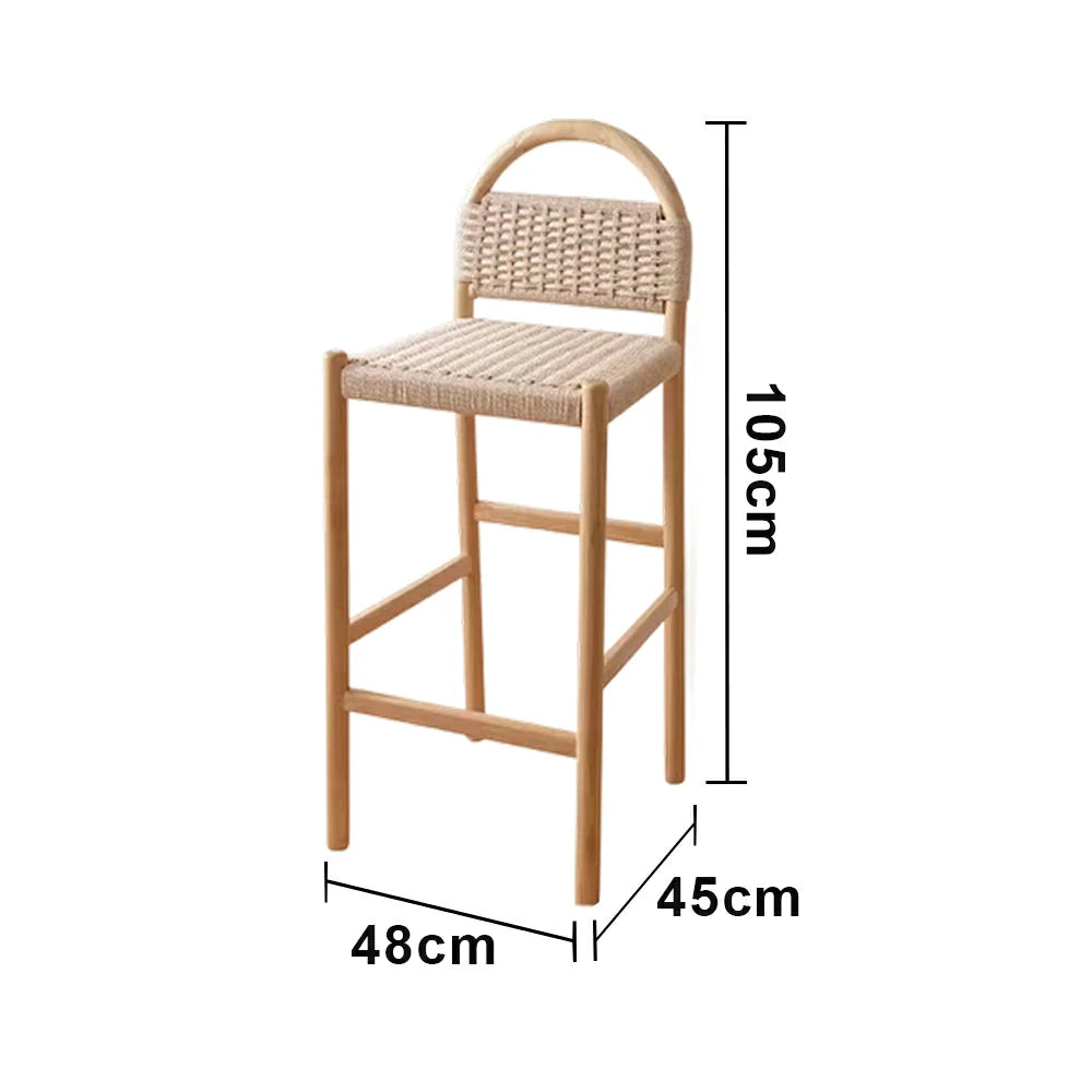 LIVARA 85/105cm Dining Chair Ergonomic Support Solid Wood Frame Handwoven Kraft Rope Seat Breathable Cross-Weave Design - Wood