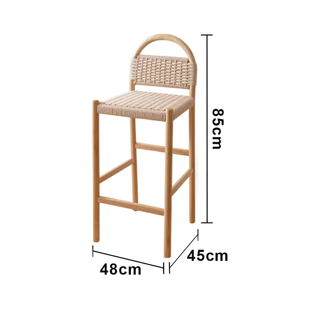 LIVARA 85/105cm Dining Chair Ergonomic Support Solid Wood Frame Handwoven Kraft Rope Seat Breathable Cross-Weave Design - Wood