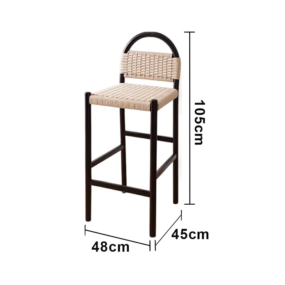 LIVARA 85/105cm Dining Chair Ergonomic Support Solid Wood Frame Handwoven Kraft Rope Seat Breathable Cross-Weave Design - Black