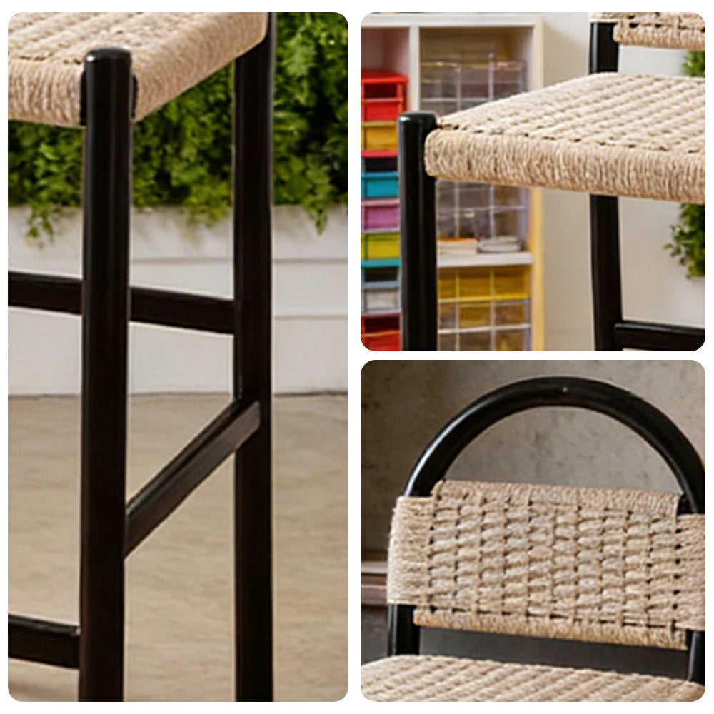 LIVARA 85/105cm Dining Chair Ergonomic Support Solid Wood Frame Handwoven Kraft Rope Seat Breathable Cross-Weave Design - Black