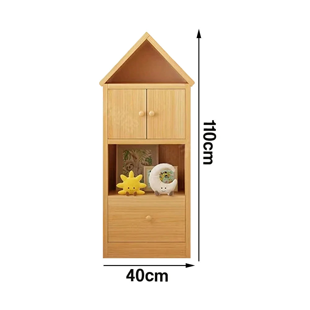 LIVARA Kids House Bookshelf - Solid Wood Storage Cabinet with Anti-Collision Corners, Large Capacity Book & Toy Organiser - Natural Wood