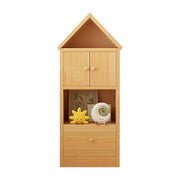 LIVARA Kids House Bookshelf - Solid Wood Storage Cabinet with Anti-Collision Corners, Large Capacity Book & Toy Organiser - Natural Wood