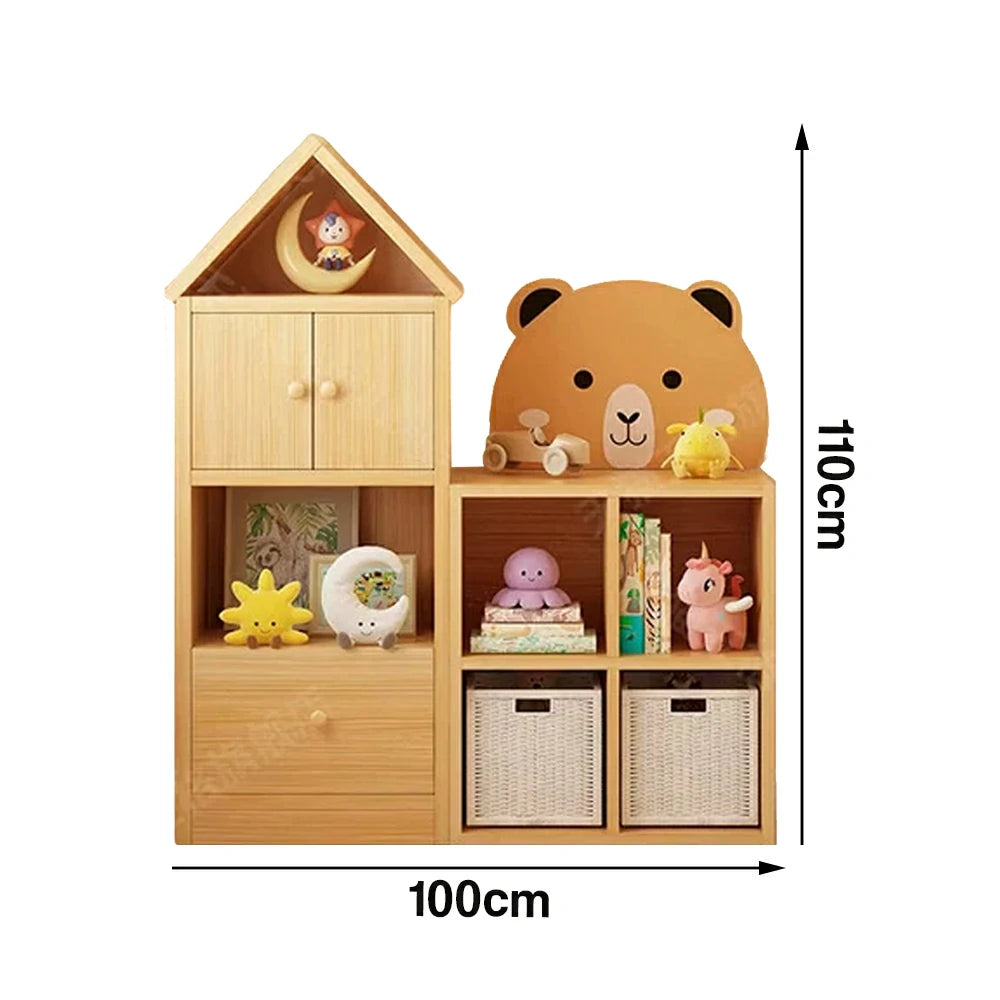 LIVARA Kids House Storage Cabinet - Solid Wood 4/5-Cube Organiser with Anti-Collision Corners, Large Capacity for Toys & Books - Natural Wood