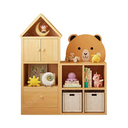 LIVARA Kids House Storage Cabinet - Solid Wood 4/5-Cube Organiser with Anti-Collision Corners, Large Capacity for Toys & Books - Natural Wood
