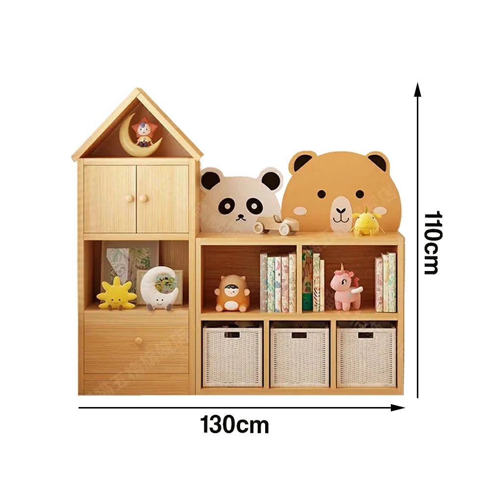 LIVARA Kids House Storage Cabinet - Solid Wood 4/5-Cube Organiser with Anti-Collision Corners, Large Capacity for Toys & Books - Natural Wood