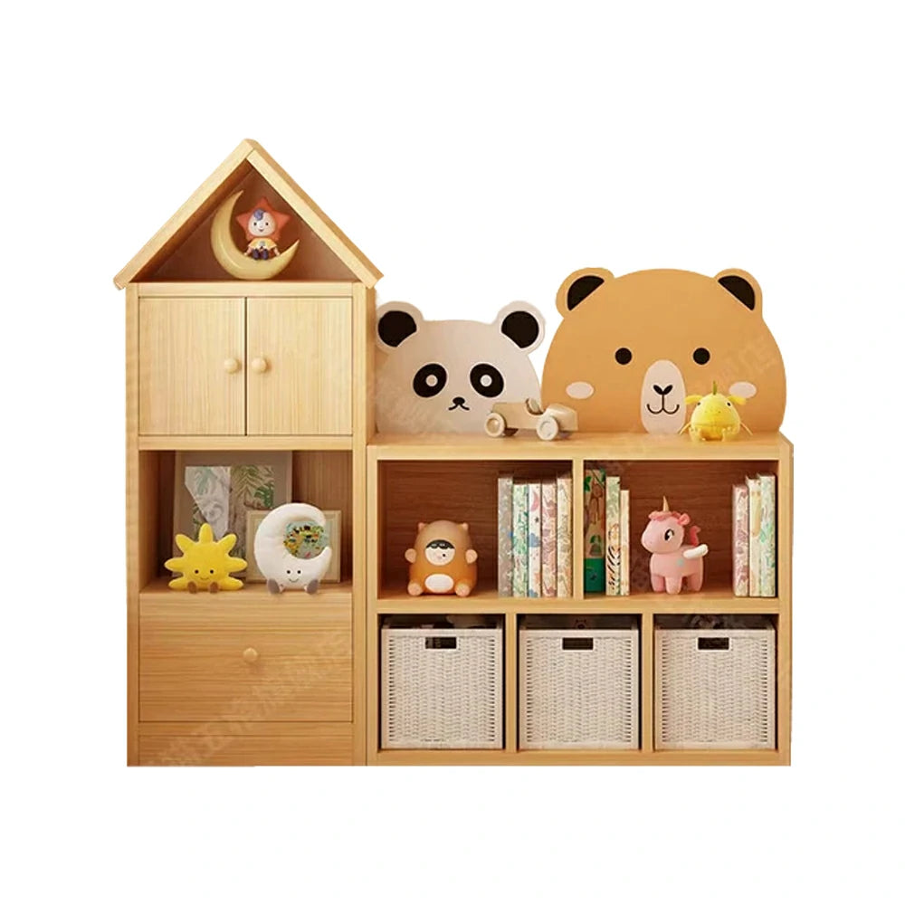 LIVARA Kids House Storage Cabinet - Solid Wood 4/5-Cube Organiser with Anti-Collision Corners, Large Capacity for Toys & Books - Natural Wood