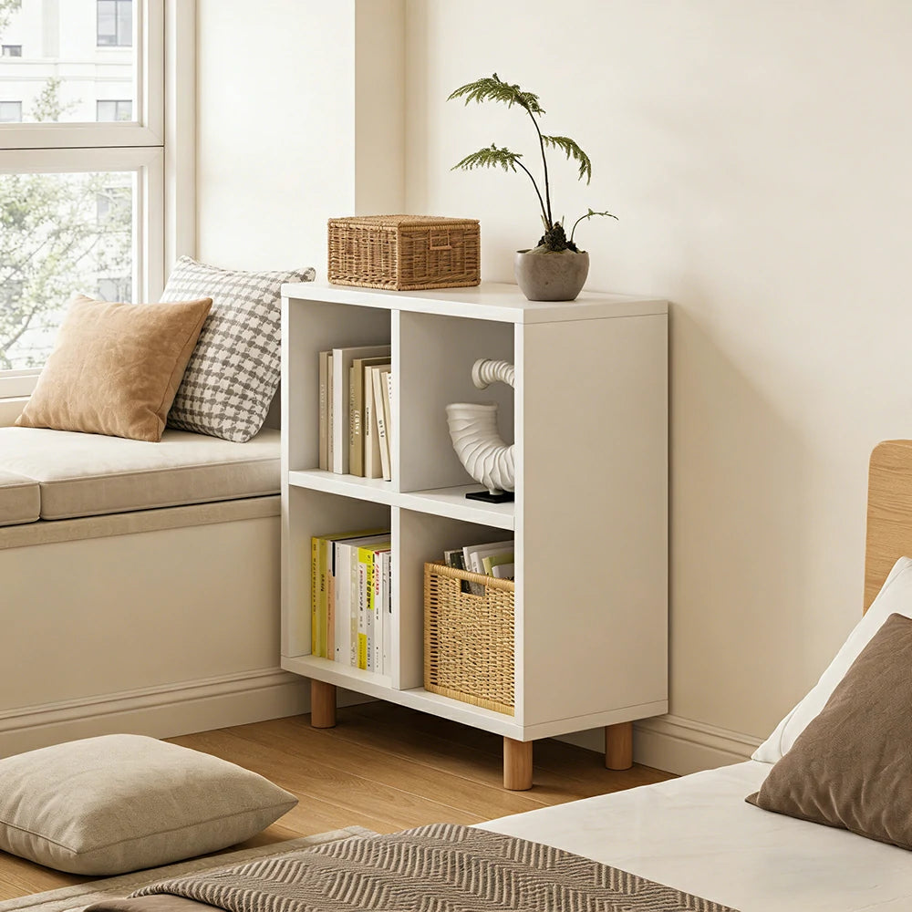 LIVARA Solid Wood Storage Cabinet with Legs - 4/6-Cube Organiser, Sturdy Open Shelving for Living Room & Bedroom - Warm White