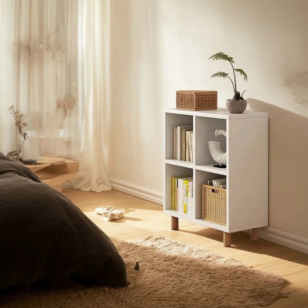 LIVARA Solid Wood Storage Cabinet with Legs - 4/6-Cube Organiser, Sturdy Open Shelving for Living Room & Bedroom - Warm White