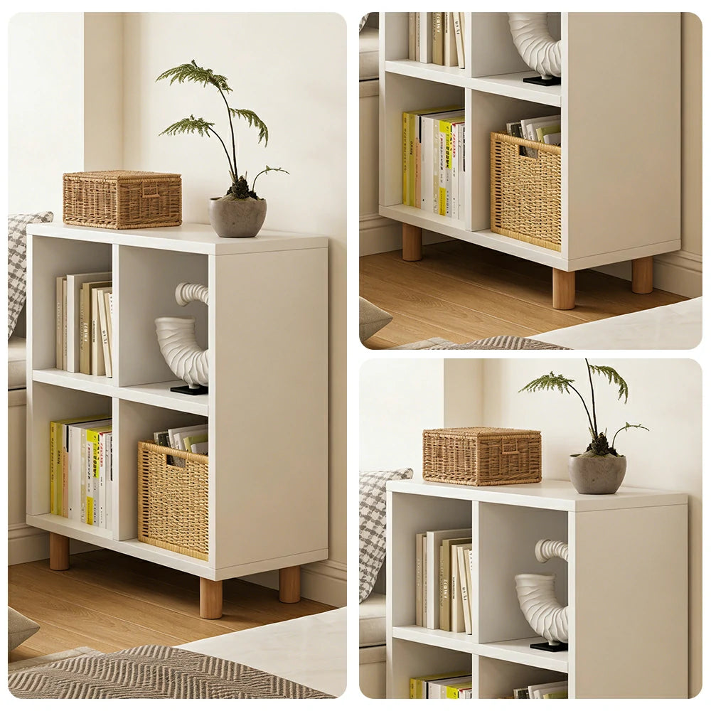 LIVARA Solid Wood Storage Cabinet with Legs - 4/6-Cube Organiser, Sturdy Open Shelving for Living Room & Bedroom - Warm White