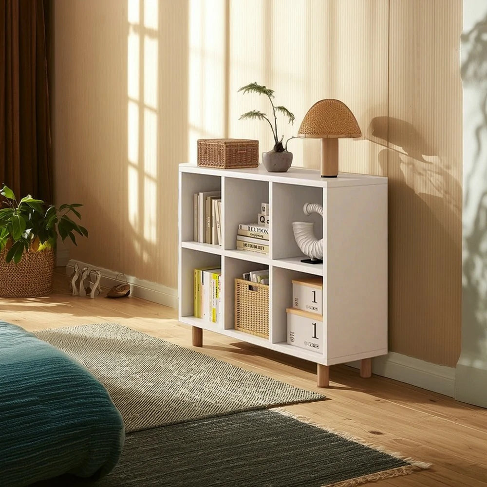 LIVARA Solid Wood Storage Cabinet with Legs - 4/6-Cube Organiser, Sturdy Open Shelving for Living Room & Bedroom - Warm White