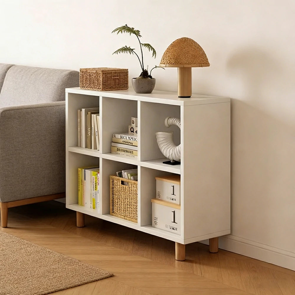 LIVARA Solid Wood Storage Cabinet with Legs - 4/6-Cube Organiser, Sturdy Open Shelving for Living Room & Bedroom - Warm White