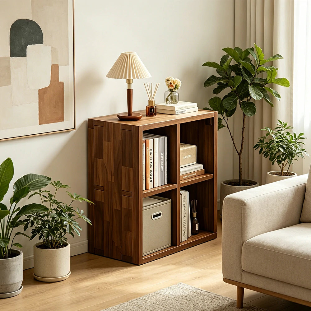 LIVARA Solid Wood Storage Cabinet with Legs - 4/6-Cube Organiser, Sturdy Open Shelving for Living Room & Bedroom - Walnut